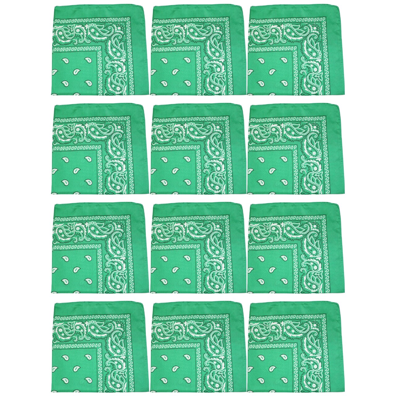 12 Pack Paisley Print Cotton Bandanas Dozen Reusable Scarf, Mask, Hair Tie